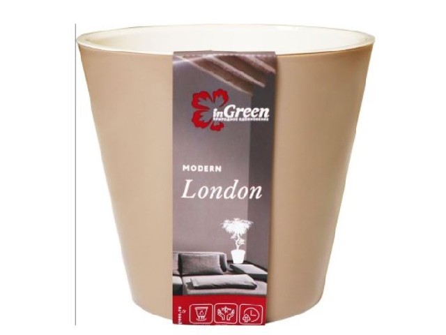 Горшок для цветов InGreen London D280мм, 10,5л c дренажной вставкой, молочный шоколад 